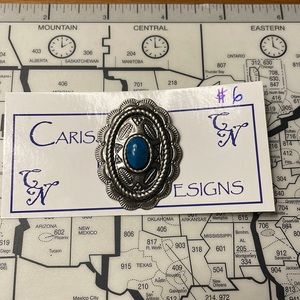 Turquoise and silver conch lapel pin broach brooch